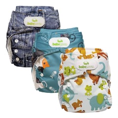 BABY MOON - Ecopañal Babymoon Con Absorbente Intercambiable Estampado Denim, Gatos, Elefantx 3 Und.