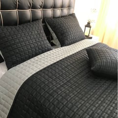 KARYTEX - Edredon Quilt King Negro - Gris Polialgodón -