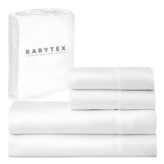 KARYTEX - Juego de Sábanas Hotelero Doble 100% Algodón 300 Hilos Blanco -