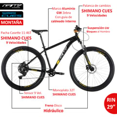 GW - Bicicleta de Montaña Zebra Rin 29 Shimano 9 Vel. Talla M