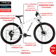 GW - Bicicleta de Montaña Zebra Rin 29 Shimano Cues 9 Vel.