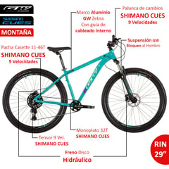 GW - Bicicleta de Montaña Zebra Rin 29 Shimano 9 Vel. Talla M