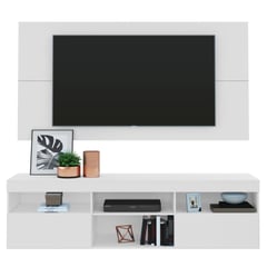 AKIVOY - Mesa Con Panel Florida Para TV 65" Pulgadas Blanco