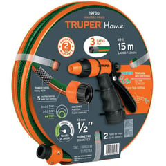 TRUPER - Set De Manguera Reforzada 15 M 3 Capas + Pistola De Riego