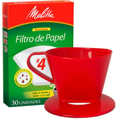 MELITTA - Portafiltro Rojo (Tamaño #4) con 30 filtros