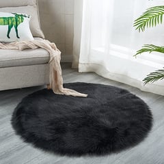 BANZAY - Tapete Antideslizante Peludo 100 cm Redondo - Negro