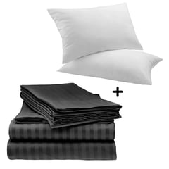 GENERICO - Juego sabanas cama king negro de lujo mas 2 almohadas siliconadas