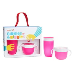 MUNCHKIN - Set de Comedor Nibbles Rosado Vaso 360° y Bowl Bebe