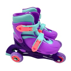 ZOOM SPORT - Patines Principiante 3 Ruedas 2en1 Morado T_31-34