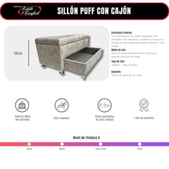 ESTILO Y CONFORT - Puff baul 100 capitoneado en tela gris con doble capacidad.