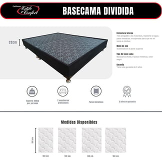 ESTILO Y CONFORT - Basecama 160x190 Dividida en Tela Negra estilo y Confort.