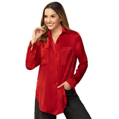 ANA E - Camisa satinada con charretera rojo.