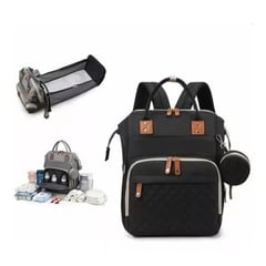 BABY ON - Morral pañalera tipo cuna con cambiador 3 en 1 usb Negro