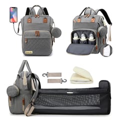 BABY ON - Morral pañalera tipo cuna con cambiador 3 en 1 usb