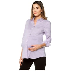 MOMS CLOSET - Blusa Maternidad Popelina Nudo Raya Lila