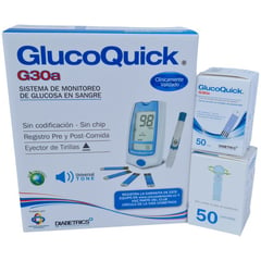 GLUCOQUICK - Combo glucometro g30a con 50 tiras 50 lancetas