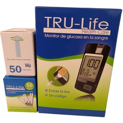 HEALTCARE - Combo glucometro tru life 60 tiras 60 lancetas