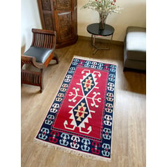 GENERICO - Tapete Kilim Diseño Ushak 150x80 cm - Elibelinde rojo