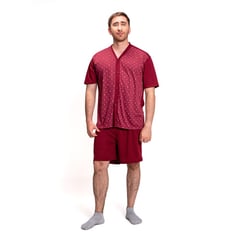 ROMANELLA - Pijama Zeus cc de Short para hombre Abierta - Vino Tinto