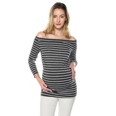 MOMS CLOSET - Blusa Maternidad Strapless Negra Raya Blanca