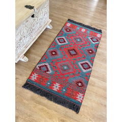 GENERICO - Tapete Kilim Diseño Antep 120x60 cm - Gobeklitepe Turquesa con naranja