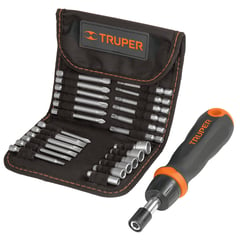 TRUPER - Juego De Puntas Y Copas Con Destornillador Ratchet 24 Piezas