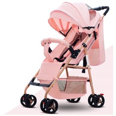 KIDSHOP - Coche Para Bebe Con Capota Expandible Fino Reversible ROSA 701-3