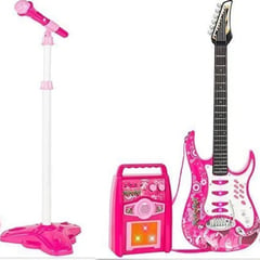 KIDSHOP - Juguete Guitarra Eléctrica Con Amplificador Micrófono rosa