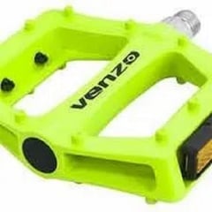 VENZO - Pedales Bicicleta MTB en aluminio 9/16 Verde Neon Con Taches