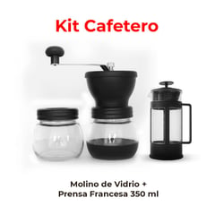 AMBER STYLE - Kit cafetero molino de café en vidrio prensa francesa 350ml