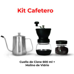 AMBER STYLE - Kit cafetero molino de café de vidrio + tetera cuello de cisne 600 ml