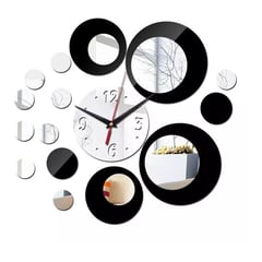 KIDSHOP - Reloj de pared espejo 3d decoración moderna hogar adhesivo negro