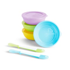 MUNCHKIN - Vajilla Bebe - 4 Bowls y Cucharas Multicolor Love A