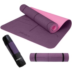 FITNICS - Mat yoga colchoneta ejercicio 8mm guías+bolso+correa - Lila