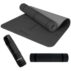 FITNICS - Mat yoga colchoneta ejercicio 8mm guías+bolso+correa - Negro