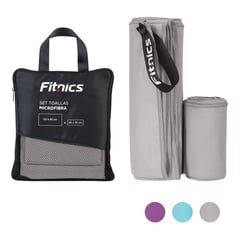 FITNICS - Toalla Microfibra Set De 2 (120x60 +80x30) + Estuche - Gris