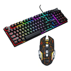 GRAND PRIX - Kit Set Gamer Teclado Led + Mouse Inalambrico Usb Recargable - Naranja