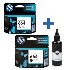 HEWLETT PACKARD - Kit 2 Cartuchos Hp 664 Negro Y Hp 664 Color Originales + Tinta