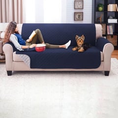 HAPPY BEAR - Forro Protector Sofa 2 Puestos Microfibra Azul Oscuro/Gris.