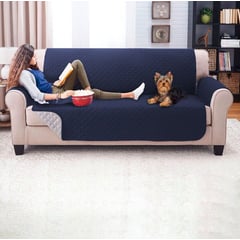 HAPPY BEAR - Forro Protector Sofa 3 Puestos Microfibra Azul Oscuro/Gris
