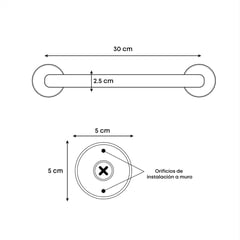 CCOL - Barra Seguridad Acero Inoxidable 30 Cm Brillante