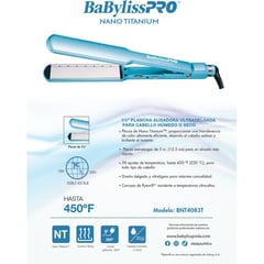 BABYLISS - Plancha ultradelgada cabello humedo seco nanotitanium azul 1 ½"