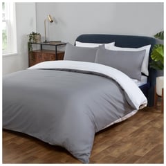 HAPPY BEAR - Funda Duvet Doble Microfibra Gris Liso Blanco Liso