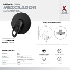 CCOL - Monomando Mezclador Abs Neg Escudo Metalico Manija Perforada