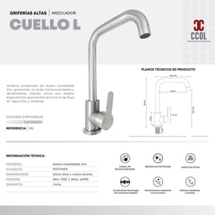 CCOL - Griferia Cuello L Monocontrol Mezclador Lavaplatos Inox