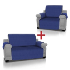 ENERGY PLUS - Combo: Protector sofá 1 Puesto +2 Cubre sofá 2 puestos Azul