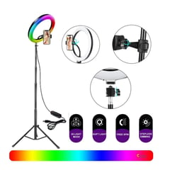 GENERICO - Aro de Luz Rgb 26 Cm Led Multicolor Con Trípode de 2 metros