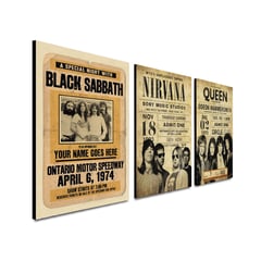 ART INDUSTRY - Triptico 60x25 Cms Decorativo Black Sabath Nirvana Queen