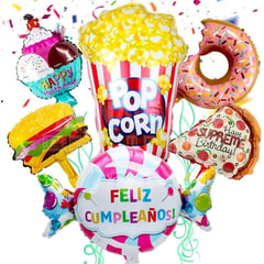 DAYOSHOP - Kit Set Globo Feliz Cumpleaño Pop Corn Metalizado Candy