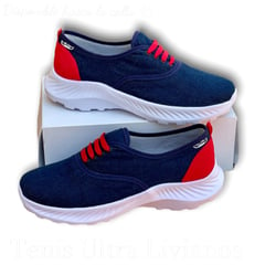 XIAN SHOES - Tenis UltraLiviano hombre azul sesgo rojo